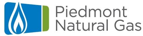 The image displays the logo of piedmont natural gas, which features stylized elements representing water and natural gas along with the company's name in blue and green color scheme.