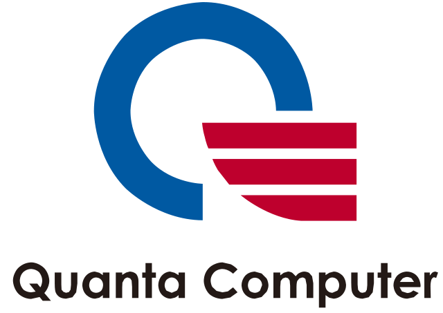 The image displays the logo of quanta computer, a prominent taiwan-based manufacturer of notebook computers and other electronic hardware. the logo consists of the company's name in black text accompanied by an abstract blue letter 'q' with three red horizontal stripes, symbolizing dynamism and innovation in their field.
