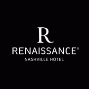 The image displays a logo consisting of a large letter "r" centered above the word "renaissance," with "nashville hotel" in smaller letters below. the text and logo are white on a black background, suggesting a sleek and elegant brand identity for the renaissance nashville hotel.