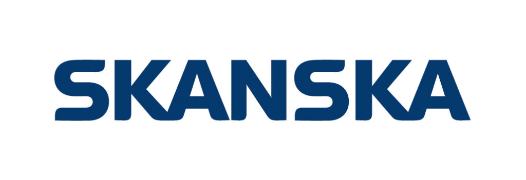 The image shows the logo of skanska, which is designed in a bold, blue sans-serif font.