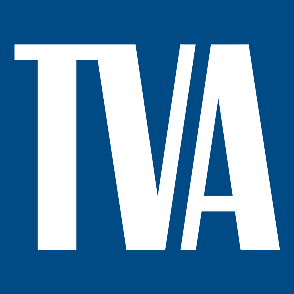 The image displays the letters "tva" in white on a blue background, which could represent an acronym or logo.