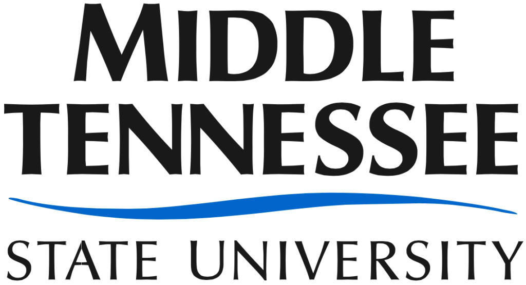 Logo of middle tennessee state university featuring elegant script in dark tones above a wavy blue line symbolizing dynamism and academic excellence.