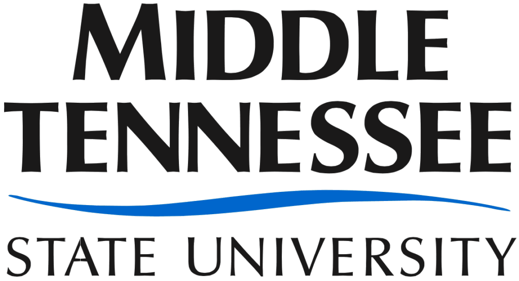 Logo of middle tennessee state university featuring elegant script in dark tones above a wavy blue line symbolizing dynamism and academic excellence.